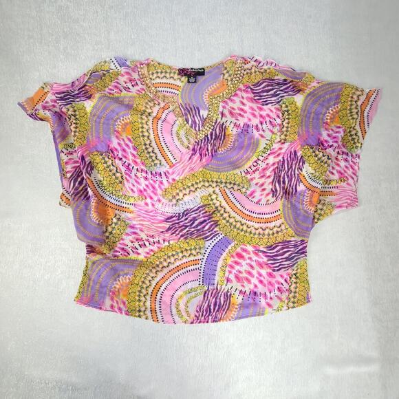 Peck & Peck women's funky dopamine blouse sheer paisley pink Size XL cover up - Picture 4 of 8